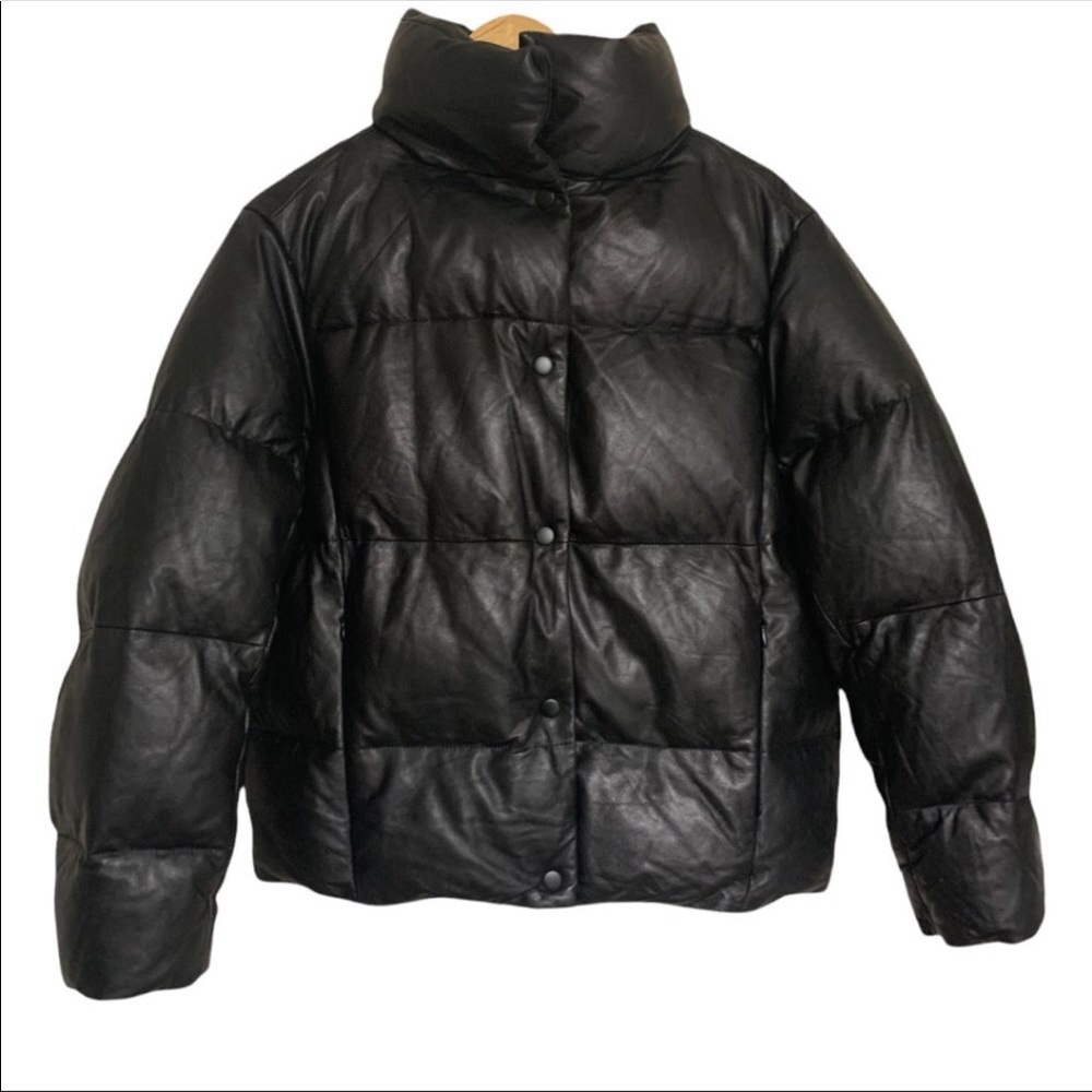 Zara Rare Real Genuine Soft Leather Down Puffer Cropped Oversized Jacket Size S